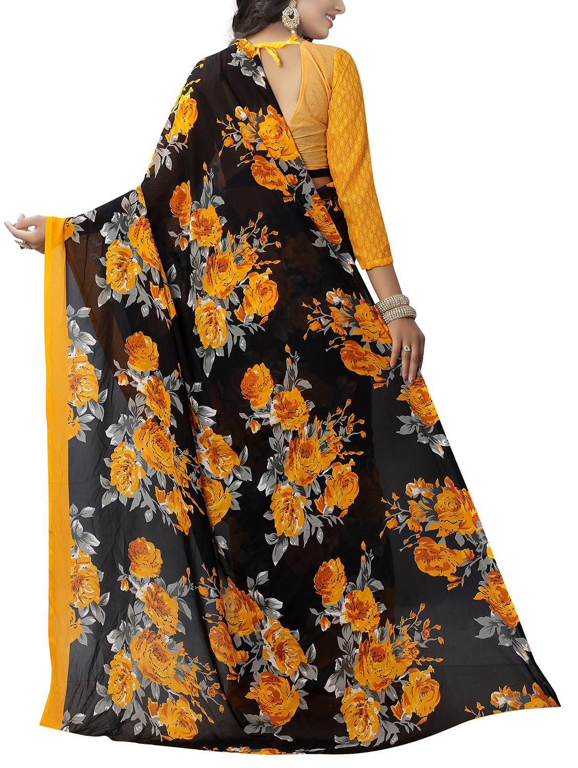 yellow georgette printed saree with blouse - 15218956 - Zoom Image - 2