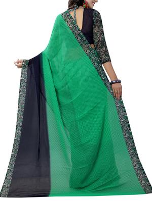 green georgette printed saree with blouse - 15219011 - Standard Image - 2