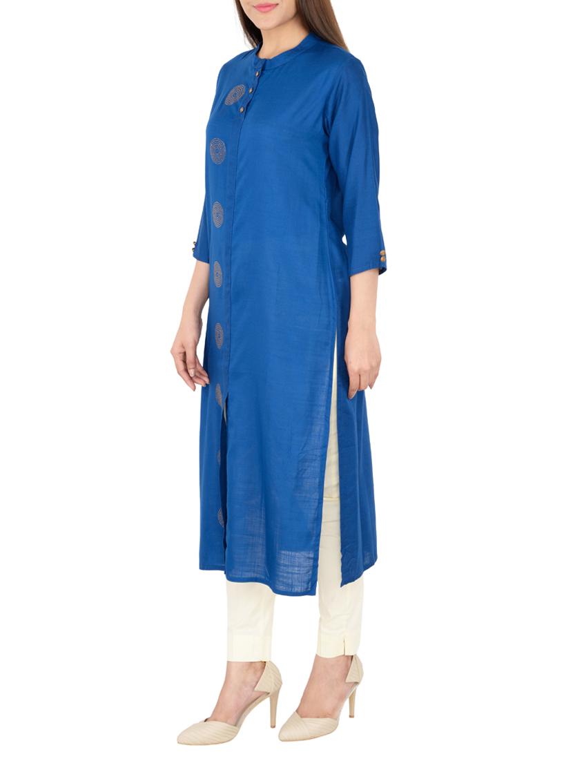 blue viscose straight kurta - 15221212 - Zoom Image - 2
