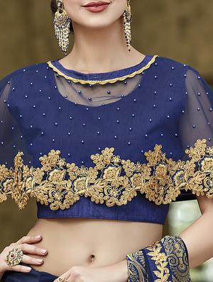 floral embroidered lace border saree with blouse - 15221310 - Standard Image - 2