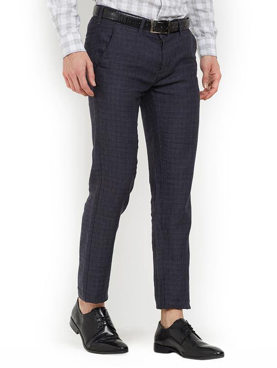 blue cotton flat front casual trouser - 15221987 - Zoom Image - 2