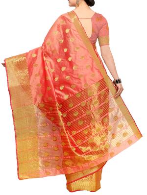 peach silk blend banarasi saree with blouse - 15225824 - Standard Image - 2
