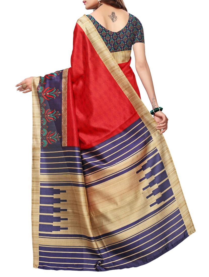 red art silk printed saree with blouse - 15226276 - Zoom Image - 2