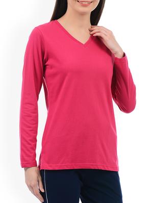 pink solid v neck tee - 15226493 - Standard Image - 2
