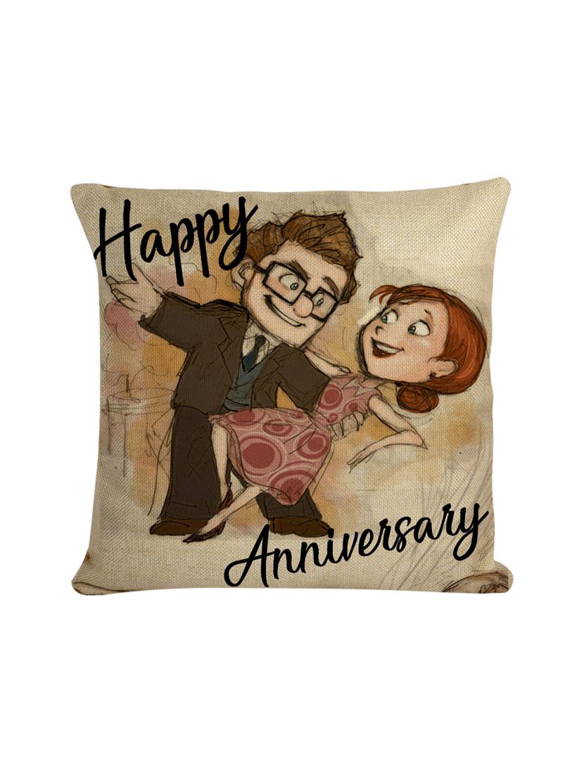 happy anniversary cushion cover jute, 16 x 16 inches - 15226904 - Zoom Image - 2