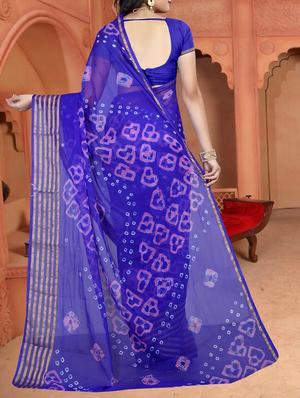 blue chiffon bandhani saree with blouse - 15227188 - Standard Image - 2