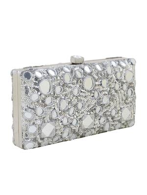 silver metal box clutch - 15227362 - Standard Image - 5