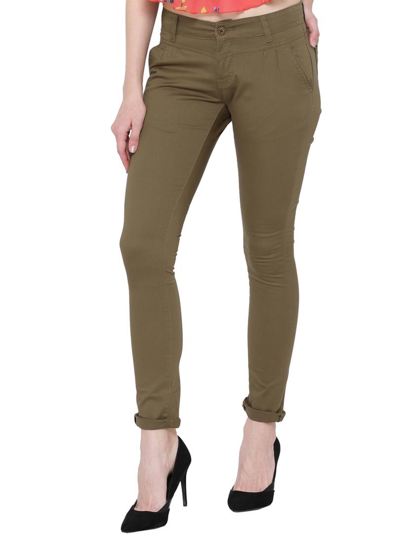 green solid cotton chinos trouser - 15228066 - Zoom Image - 2