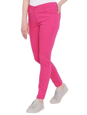 pink solid cotton chinos trouser - 15228112 - Standard Image - 2