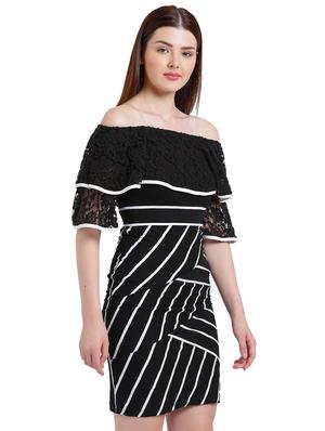 black cotton printed off shoulder dress - 15228164 - Standard Image - 2