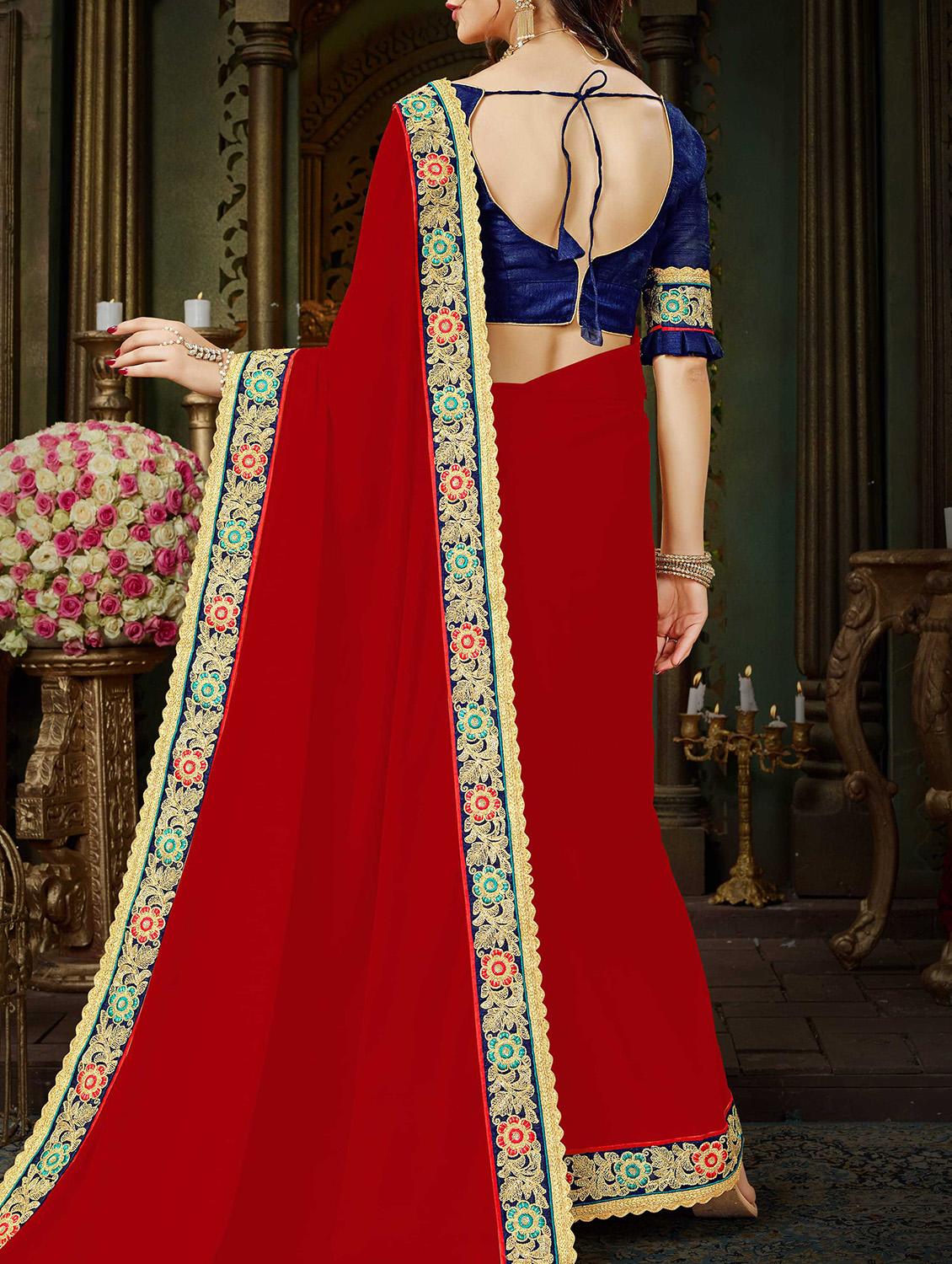 maroon georgette bordered saree with blouse - 15230390 - Zoom Image - 2