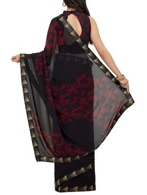 black georgette printed saree with blouse - 15230993 - Standard Image - 2