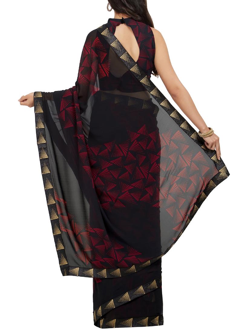 black georgette printed saree with blouse - 15230993 - Zoom Image - 2