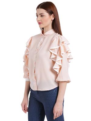 pink solid ruffled shirt - 15231268 - Standard Image - 2