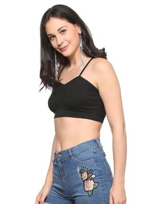 black solid cotton crop top - 15231294 - Standard Image - 2