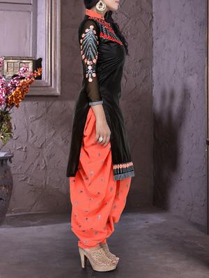 Black embroidered unstitched churidaar suit - 15233868 - Standard Image - 2