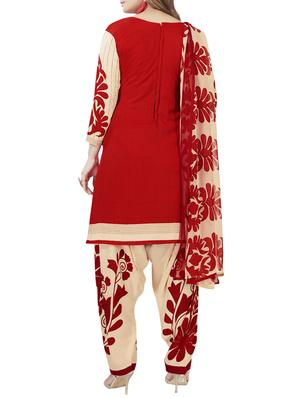 Red crepe unstitched salwar suit - 15235025 - Standard Image - 2