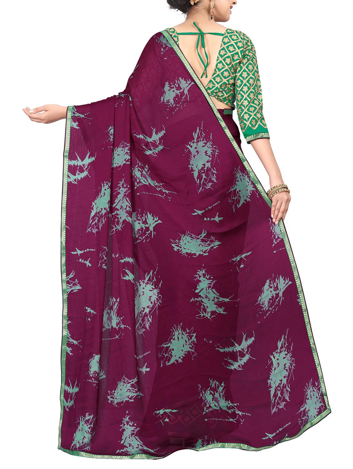 magenta silk blend printed saree with blouse - 15235226 - Zoom Image - 2