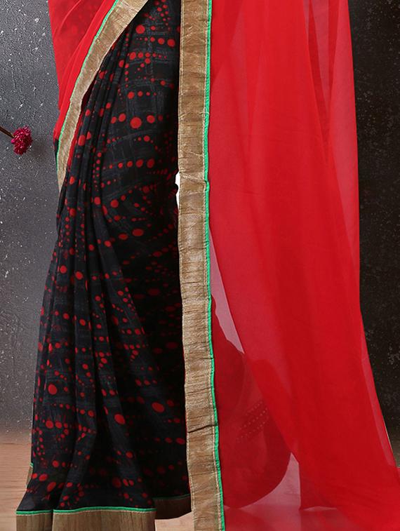 red georgette half and half saree with blouse - 15235442 - Zoom Image - 2