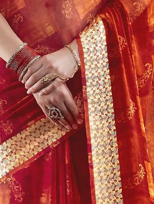 red georgette printed saree with blouse - 15235861 - Standard Image - 2