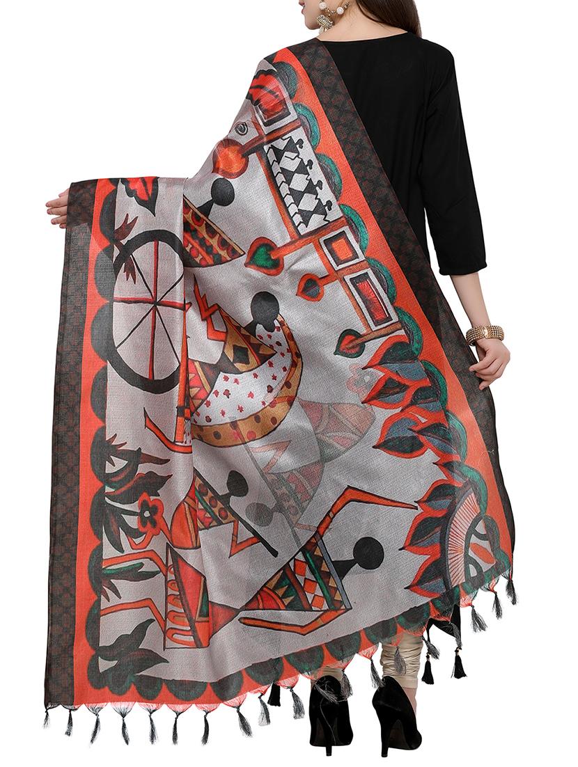 orange khadi printed dupatta - 15236082 - Zoom Image - 2