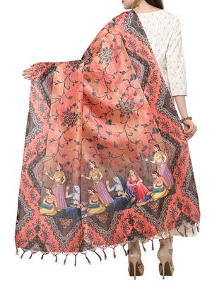 orange khadi printed dupatta - 15236101 - Standard Image - 2