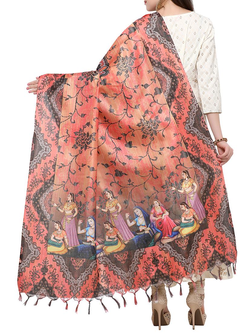orange khadi printed dupatta - 15236101 - Zoom Image - 2