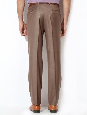 brown cotton blend pleated formal trouser - 15236403 - Standard Image - 2