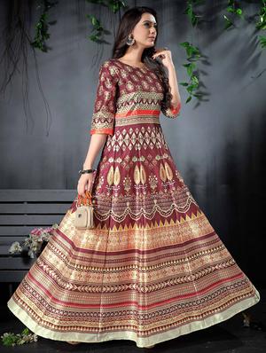 red silk flared gown - 15237432 - Standard Image - 2