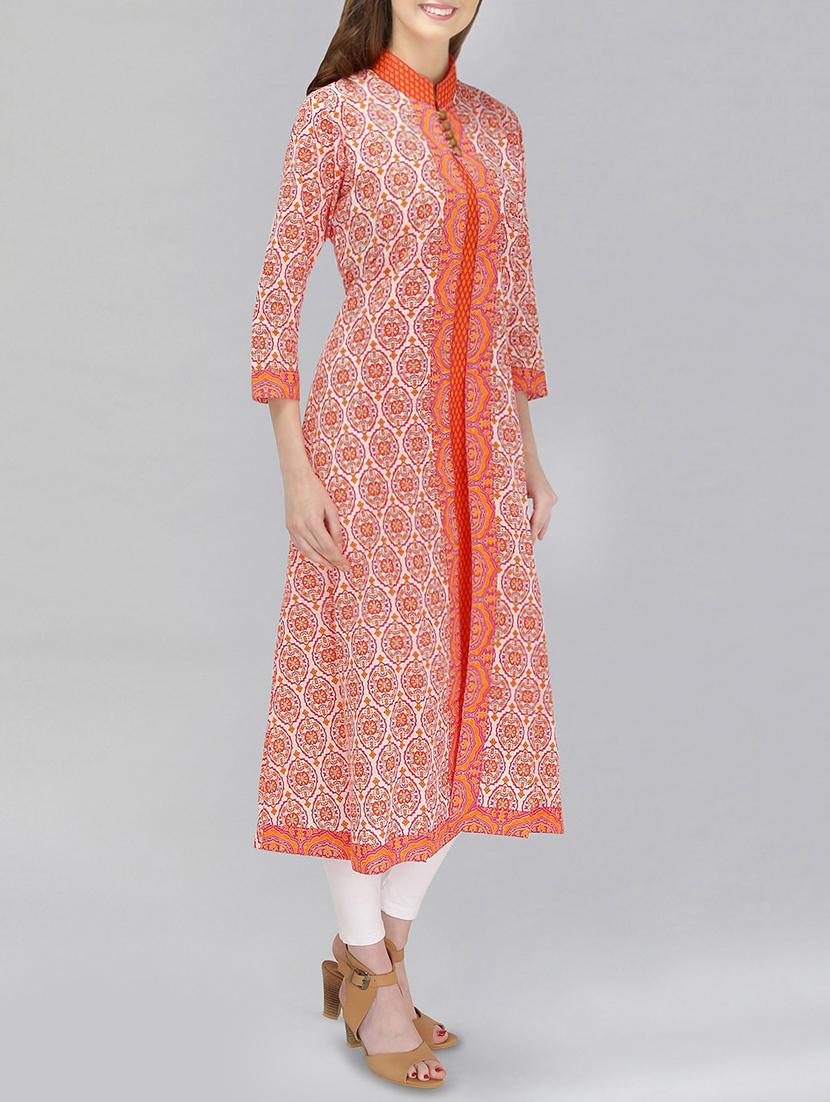 orange cotton layered kurta - 15239518 - Zoom Image - 2