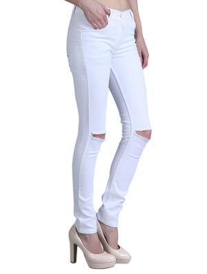 white solid knee slit jeans - 15240044 - Standard Image - 2