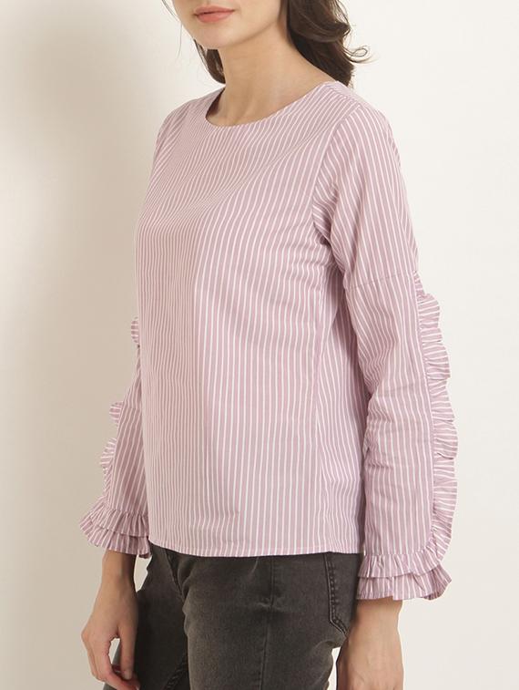 frill detail striped top - 15240604 - Zoom Image - 2