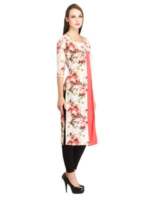 white crepe straight floral kurta - 15240954 - Standard Image - 2