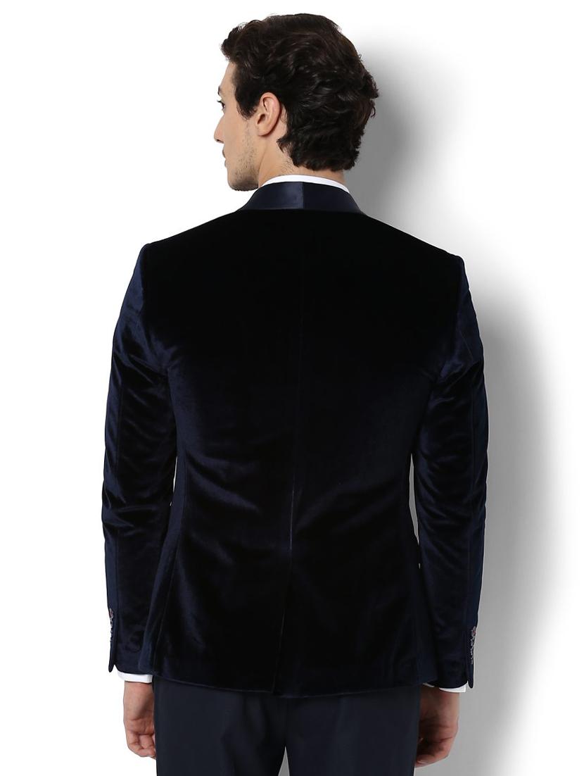 navy blue velvet casual blazer - 15241904 - Zoom Image - 2