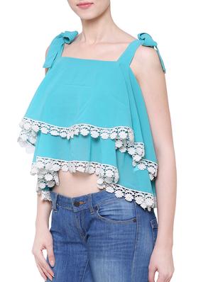 light blue solid layered crop top - 15242216 - Standard Image - 2