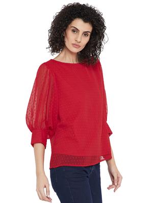 Balloon sleeved dobby top - 15242353 - Standard Image - 2