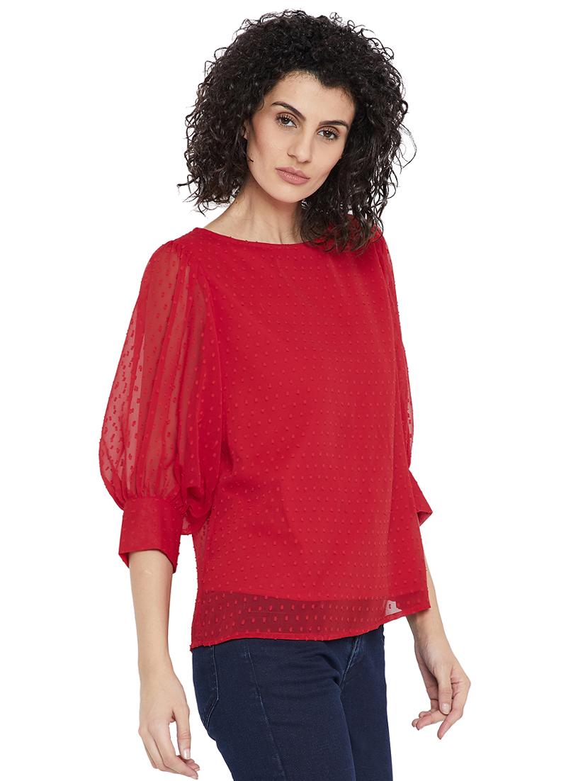 Balloon sleeved dobby top - 15242353 - Zoom Image - 2