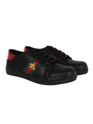 black leatherette laceup sneakers - 15249555 - Standard Image - 2