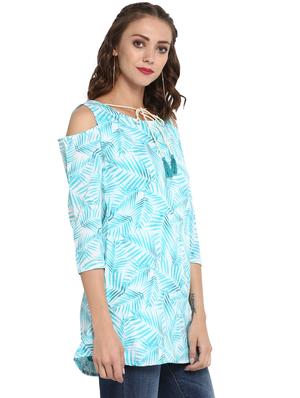 Blue crepe straight kurti - 15252415 - Standard Image - 2