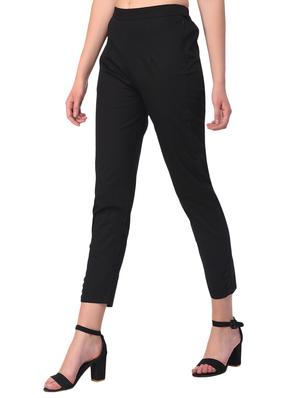 black cotton lycra flat front trousers - 15254220 - Standard Image - 2
