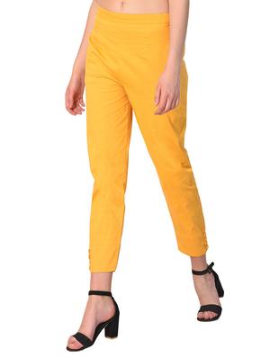 beige cotton lycra flat front trousers - 15254222 - Standard Image - 2
