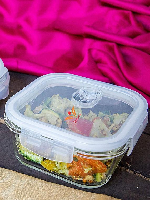 Borosilicate Glass Set of 2 Container With Air Vent Lid - (300 ml, 800 ml) - 15255818 - Zoom Image - 2