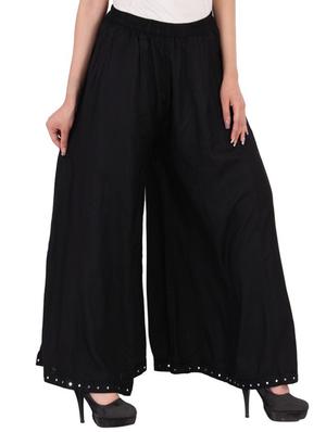 black rayon flared palazzo - 15255936 - Standard Image - 2