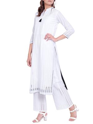 schiffli work kurta & palazoo set - 15258558 - Standard Image - 2