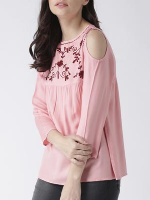 cold shoulder embroidered top - 15260008 - Standard Image - 2