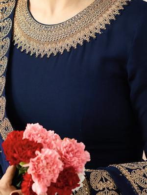 embroidered semi-stitched anarkali suit - 15261011 - Standard Image - 2