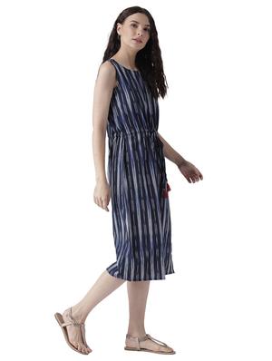 navy blue cotton printed a-line dress - 15261069 - Standard Image - 2