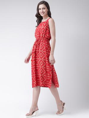 orange cotton printed a-line dress - 15261070 - Standard Image - 2