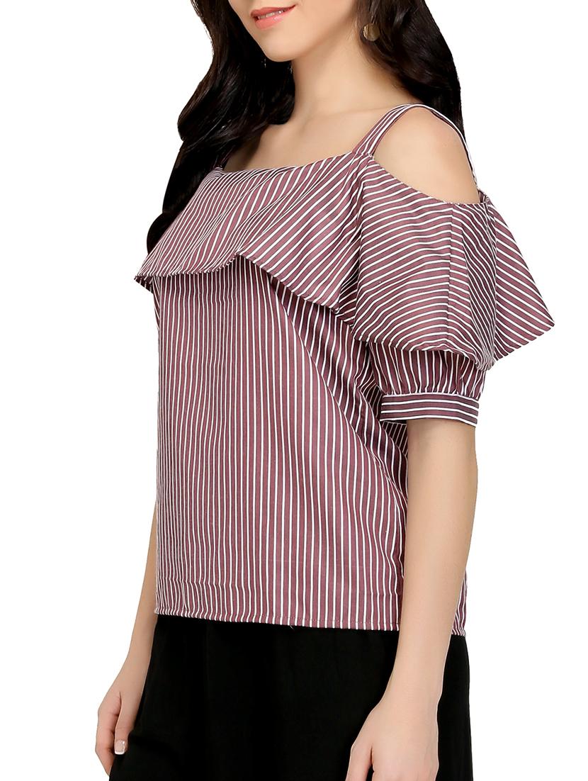 cold shoulder striped top - 15263088 - Zoom Image - 2