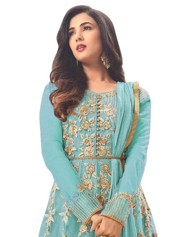 Embroidered semi-stitched anarkali suit - 15263583 - Zoom Image - 2
